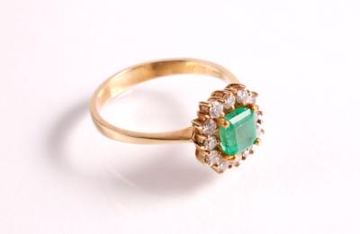 Brillant Smaragd Damenring zus. ca. 0,50 ct - Antiques, art and jewellery
