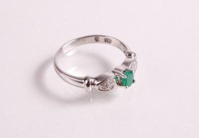 Diamant Smaragd Damenring - Šperky, umění a starožitnosti