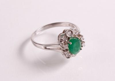 Diamant Smaragd Damenring zus. ca. 0,10 ct - Jewellery, art and antiques