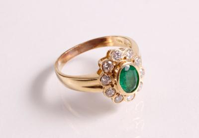 Brillant Smaragd Damenring zus. ca. 0,60 ct - Šperky a hodinky