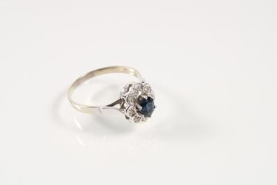 Diamant Saphir Damenring "Blume" - Schmuck und Uhren