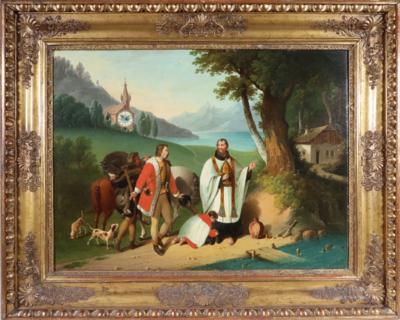 Biedermeier Bilderuhr mit Musikspielwerk, "Rudolf von Habsburg", um 1840 - Möbel und Interieur