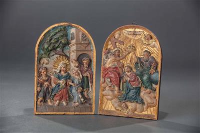 2 bogenförmige sakrale Relieftafeln, Alpenländisch, 18. Jhdt. - Easter Auction (Art & Antiques)