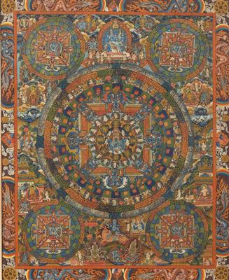 Thangka, Buddha-Bandala, Tibet/Nepal, Anfang 20. Jhdt. - Vánoční aukce - obrazy, koberce, nábytek