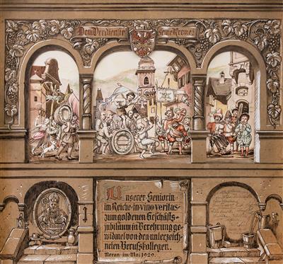 Winzer Ehrentafel-Kulissenbild, Meran um 1929 - Christmas-auction Furniture, Carpets, Paintings