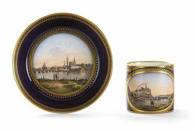 Meissener Veduten-Tasse und Untertasse, Marcolini-Zeit um 1800 - Christmas-auction Furniture, Carpets, Paintings