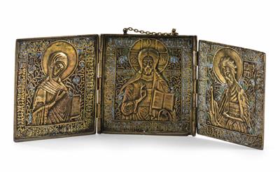 Russische Reise-Ikone (Triptychon) um 1800 - Antiquitäten, alte Grafiken und Teppiche