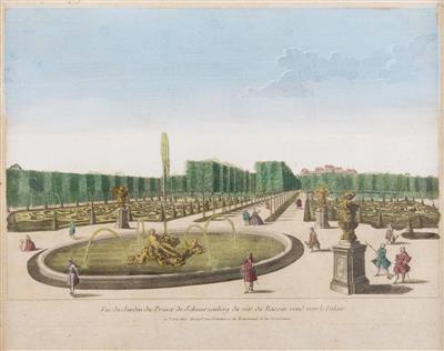 Ansicht des Gartens des Palais Schwarzenberg in Wien gegen das Belvedere-Schloss - Vánoční aukce