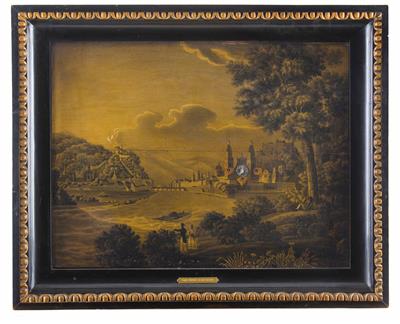 Biedermeier-Bilderuhr, "Blick auf Salzburg", gemalt von Joseph Sterrer (Wels 1807-1888 Linz) - Christmas auction
