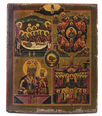 Russische Vier-Felder-Ikone, 19. Jahrhundert - Easter Auction