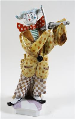 Clown mit Geige, Entwurf Peter Strang 1989, Ausführung Meissen 1990 - Jewellery, watches and art