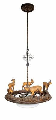 Jagdliche Deckenlampe, signiert R. Heissl, 1. Hälfte 20. Jahrhundert - Velikonoční aukce