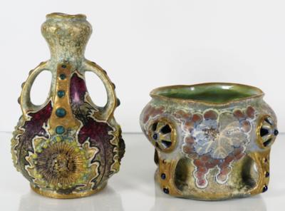 Vase und Schale, Amphorawerke, Riessner, Stellmacher  &  Kessel, Turn bei Teplitz, um 1900/10 - SOMMERAUKTION