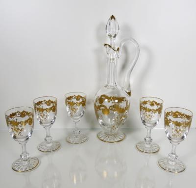 Saint-Louis Karaffe mit Stöpsel und 5 Gläser "Massenet", Cristalleries de Saint-Louis, 2. Hälfte 20. Jahrhundert - Porcellana, vetro e oggetti da collezione