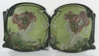 Paar Jugendstil-Reliefbilder, Johann Maresch, Aussig an der Elbe, um 1900 - Porcelán, sklo a sběratelské předměty