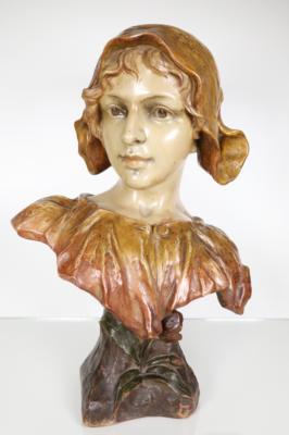 Büste einer jungen Frau mit Kopftuch, in der Art Goldscheider, um 1900 - Porcelán, sklo a sběratelské předměty