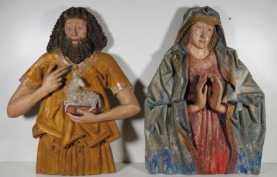 Zwei gotische Reliefs, 'Hl. Maria und Hl. Johannes der Täufer', Südtirol, 1. Hälfte 16. Jahrhundert - Porzellan, Glas und Sammelgegenstände