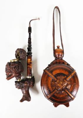 Konvolut von einer jagdlichen Feldflasche und einer Bergmannspfeife, 19. Jahrhundert - Porzellan, Glas und Sammelgegenstände