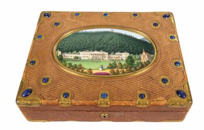 Schreibkassette mit Ansicht von Schloss Weilburg bei Baden, Wien, um 1860/70 - Porcelán, sklo a sběratelské předměty