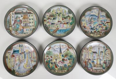 6 Ansichten-Wandteller, Gmundner Keramik, 1947-49 - Porzellan, Glas und Sammelgegenstände