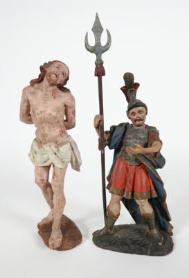 Christus an der Geißelsäule sowie ein Soldat, Tirol, 19. Jahrhundert - Porcellana, vetro e oggetti da collezione