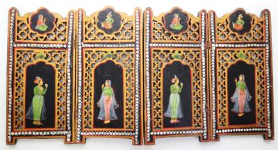 Indischer Vier-Tafel Miniaturparavent, Ende 19. Jahrhundert - Porcelán, sklo a sběratelské předměty