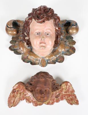 Konvolut von einem Konsolengel und einem geflügelten Engelskopf, Alpenländisch, 17. Jahrhundert - Porcellana, vetro e oggetti da collezione