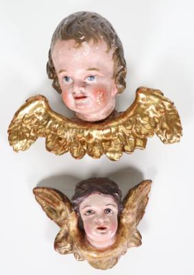 Zwei verschiedene barocke Engelsköpfe, 18. Jahrhundert - Porcelán, sklo a sběratelské předměty