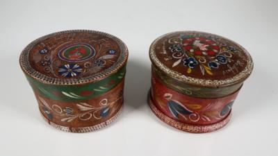 Zwei Viechtauer Krösendosen als Liebesgabe, Oberösterreich, 19. Jahrhundert - Porcellana, vetro e oggetti da collezione