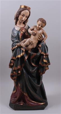 Holzfigur "Madonna mit Kind", in gotischer Art - Kunst, Antiquitäten und Schmuck