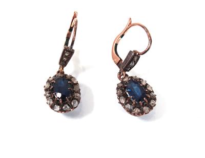 Saphir- Diamantrautenohrgehänge - Arte, antiquariato e gioielli