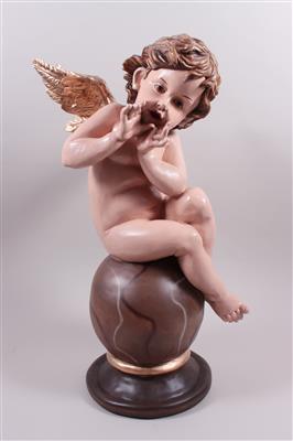 Holzfigur "Engel auf Kugel sitzend" - Arte, antiquariato e gioielli