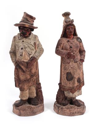 Keramikfigurenpaar "Mann und Frau mit Besen" - Umění, starožitnosti a šperky