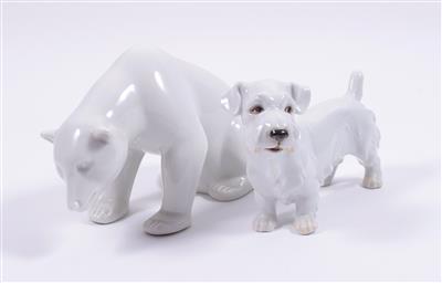 2 AUGARTEN Porzellanfiguren, "Sealyham-Terrier und Bär" - Umění, starožitnosti a šperky