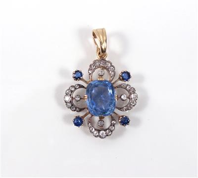 Saphir- Diamantanhänger - Art, antiques and jewellery