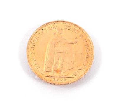 Goldmünze 10 Korona, 1909 - Umění, starožitnosti a šperky