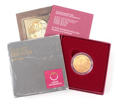 Goldmünze, 50,- Euro, "Der Kuss", Münze Österreich - Arte, antiquariato e gioielli
