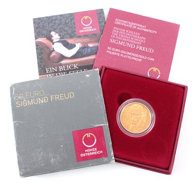 Goldmünze, 50,- Euro, "Sigmund Freud", Münze Österreich - Umění, starožitnosti a šperky