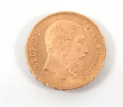 Goldmünze 20 Francs, Belgien, Leopold II., 1875 - Antiques, art and jewellery