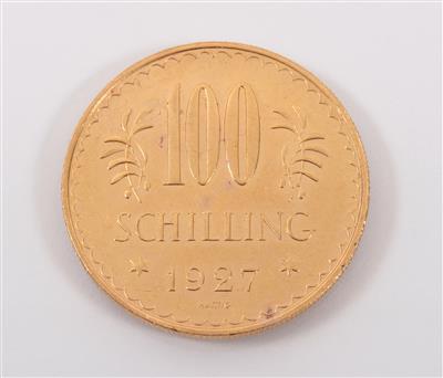 Goldmünze 100,- Schilling, Österreich 1927 - Umění, starožitnosti, šperky