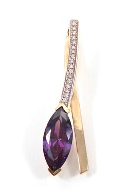 Brillant-Amethystanhänger zus. ca. 0,20 ct, - Antiques, art and jewellery