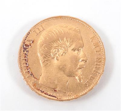 Goldmünze 20,- Francs, Frankreich 1857(A) - Antiques, art and jewellery