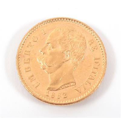 Goldmünze 20 Lire, Italien 1882 - Umění, starožitnosti, šperky