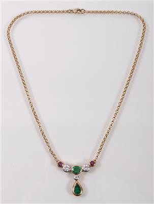 Brillant-Smaragd-Rubincollier - Arte, antiquariato e gioielli