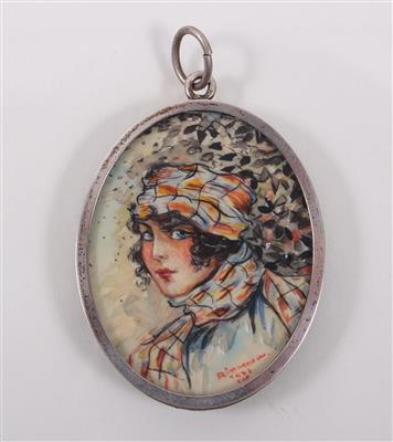 Miniaturportrait- Anhänger "Junge Dame" - Antiques, art and jewellery