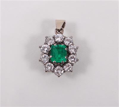 Smaragd ca. 0,80 ct, Brillantanhänger zus. ca. 1 ct, - Arte, antiquariato e gioielli