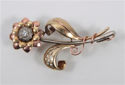 Diamantbrosche "Blume" zus. ca. 0,20 ct - Arte, antiquariato e gioielli