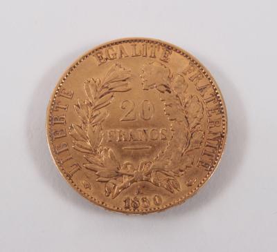 Goldmünze 20 Francs, Frankreich 1850(A) - Umění, starožitnosti, šperky