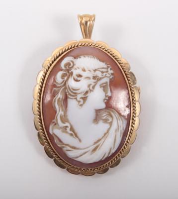 Muschelcameeanhänger (Brosche) "Damenbüste" - Antiques, art and jewellery