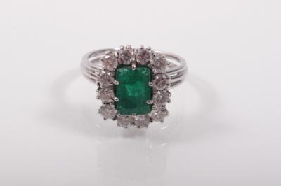Smaragd-Brillantdamenring - Arte, antiquariato e gioielli